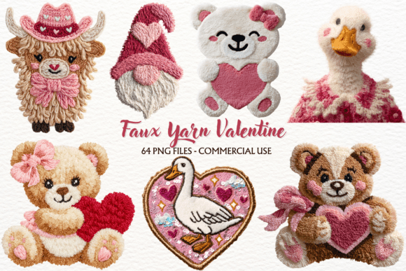 Download Faux Yarn Valentine Animals in Love Png - Valentine Collection