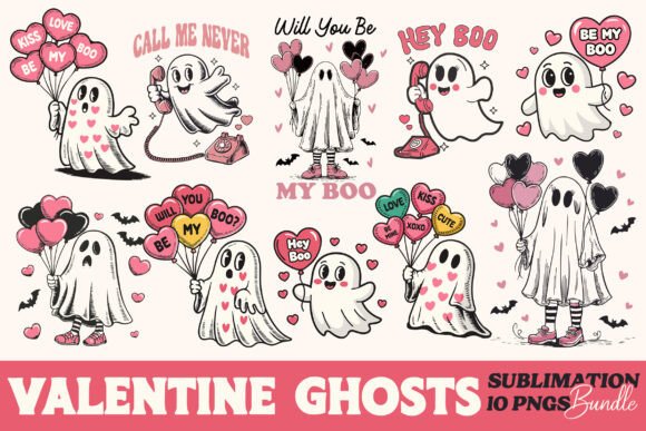 Download Retro Valentine's Day Ghosts Bundle PNG - Valentine Collection